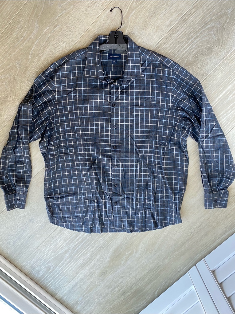 Scott Barber Men’s XXL Navy Plaid 100% Cotton Button Down Shirt